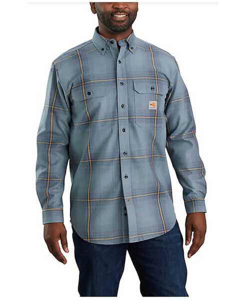 Carhartt Men's FR Steel Twill Plaid Work Shirt , Blue, hi-res