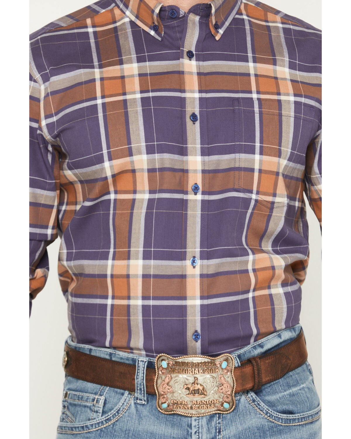 Image #3 - Cody James Men's Smokey Trail Plaid Print Long Sleeve Button-Down Stretch Western Shirt - Big, Dark Blue, hi-res
