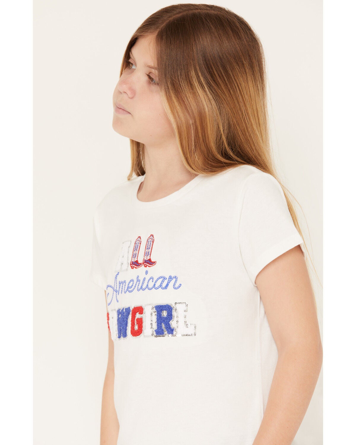Image #2 - Buttercup Girls' All American Cowgirl Short Sleeve Tee, White, hi-res