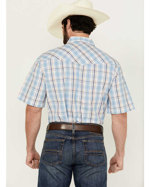 Image #4 - Wrangler 20X Men's Advanced Comfort Plaid Print Short Sleeve Snap Stretch Western Shirt , Blue, hi-res