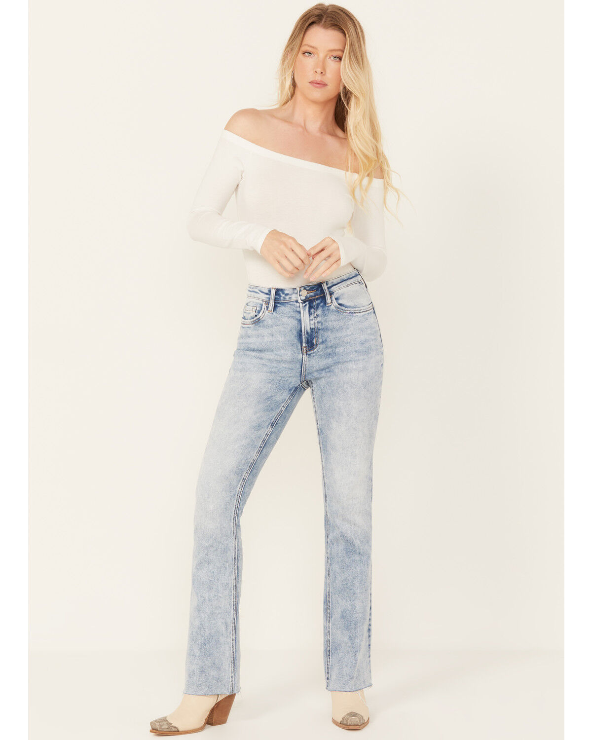 Image #1 - Vervet Women's Light Wash High Rise Faded Bootcut Jeans, Light Wash, hi-res