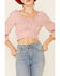 Image #3 - Beyond The Radar Women's Gingham Print Tie Back Crop Top, Rust Copper, hi-res