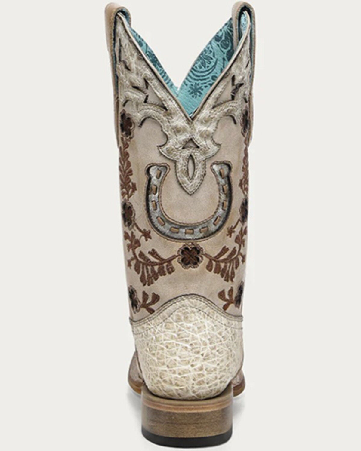 Image #4 - Corral Women's Horseshoe Overlay Exotic Ostrich Western Boots - Square Toe, Ivory, hi-res