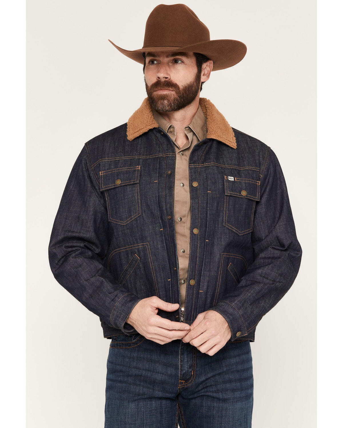 Image #1 - Ely Walker Men's Dark Wash Sherpa Lined Snap Denim Jacket, Dark Wash, hi-res