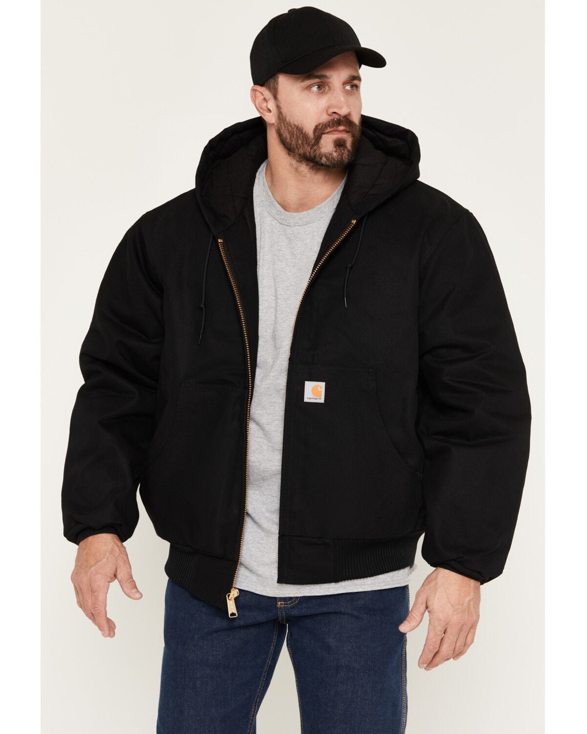 Carhartt Men's Flannel Lined Loose Fit Firm Duck Active Jacket - Big, Black, hi-res