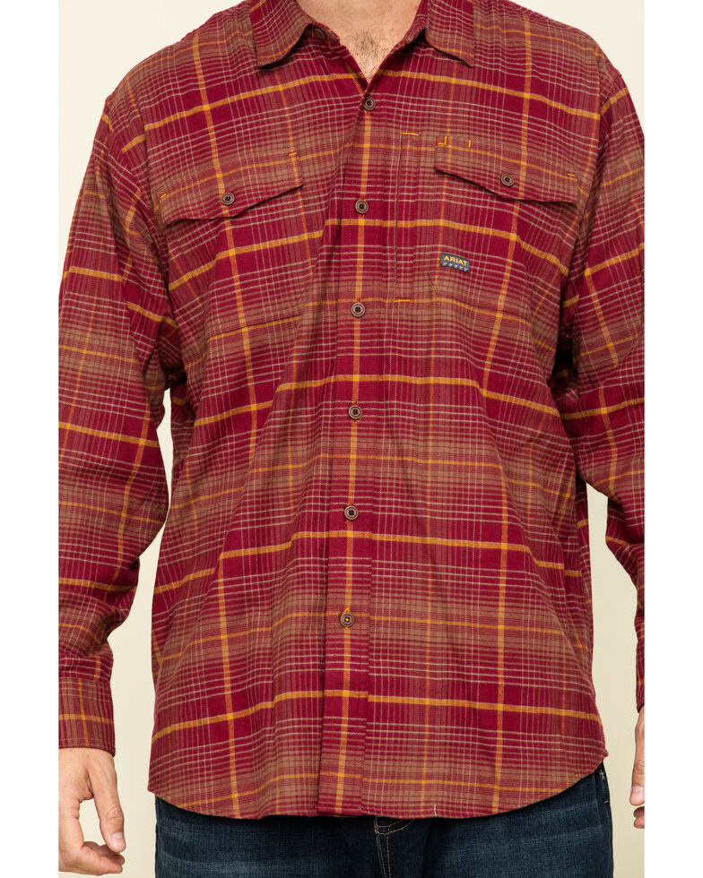 Ariat Men's Cabernet Rebar Flannel Durastretch Plaid Long Sleeve Work Shirt - Big , Wine, hi-res