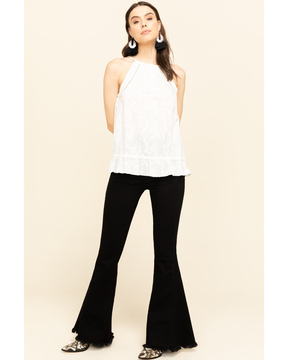 Image #6 - Rock & Roll Denim Women's Ivory Floral Embroidered Halter Top, Ivory, hi-res