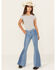 Image #1 - Shyanne Girls' Seraphina Medium Wash Blocked Flare Comfort Stretch Denim Jeans, Medium Wash, hi-res