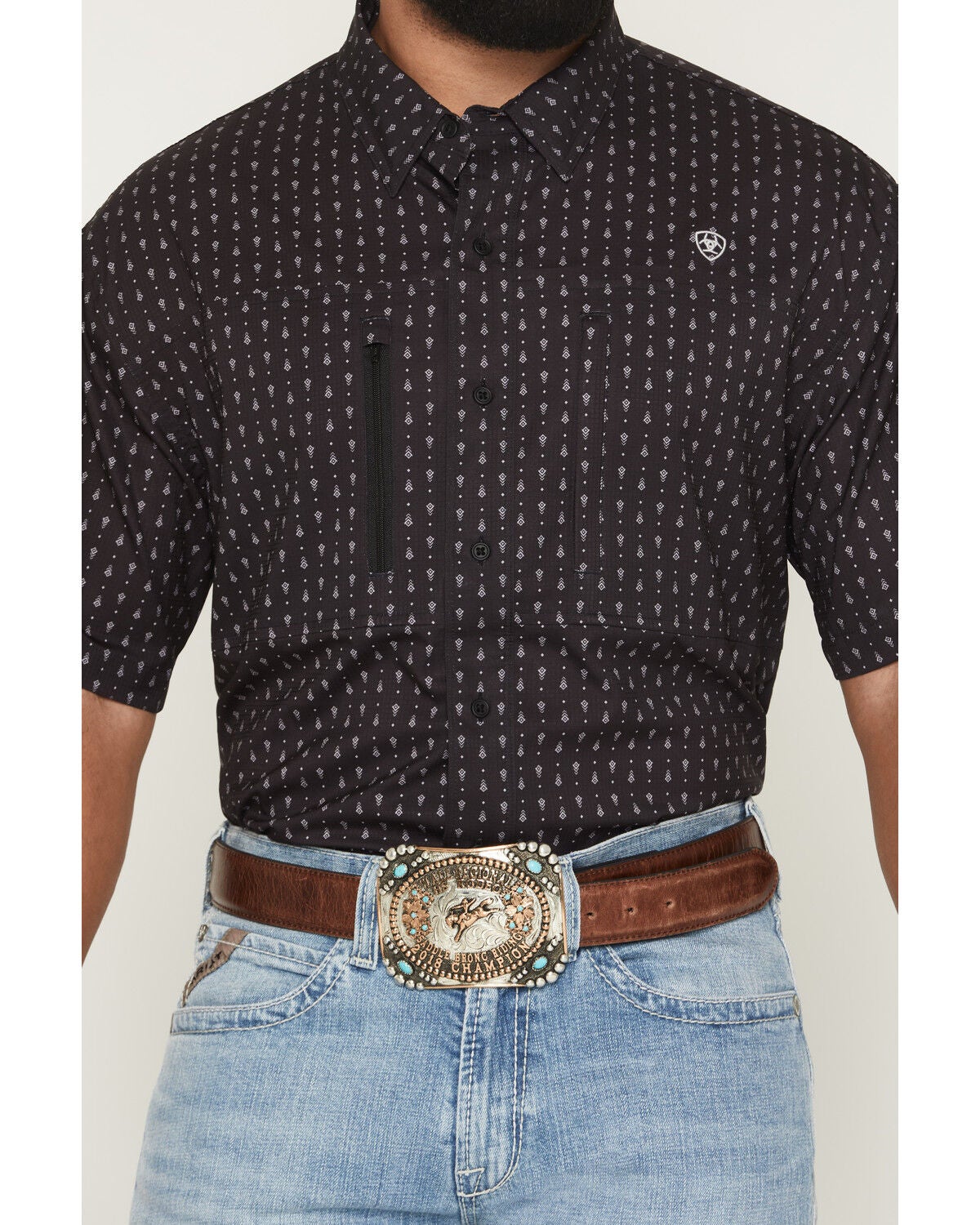 Image #3 - Ariat Men's Printed VentTEK Short Sleeve Button-Down Shirt, Black, hi-res