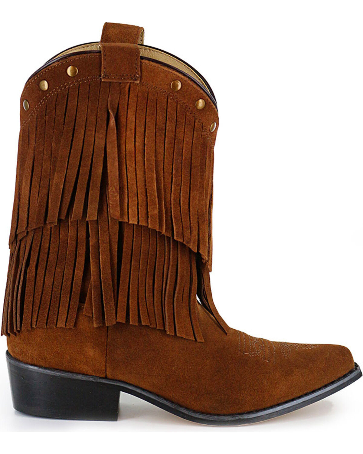 Image #2 - Shyanne Girls' Double-Fringe Western Boots - Snip Toe, Brown, hi-res