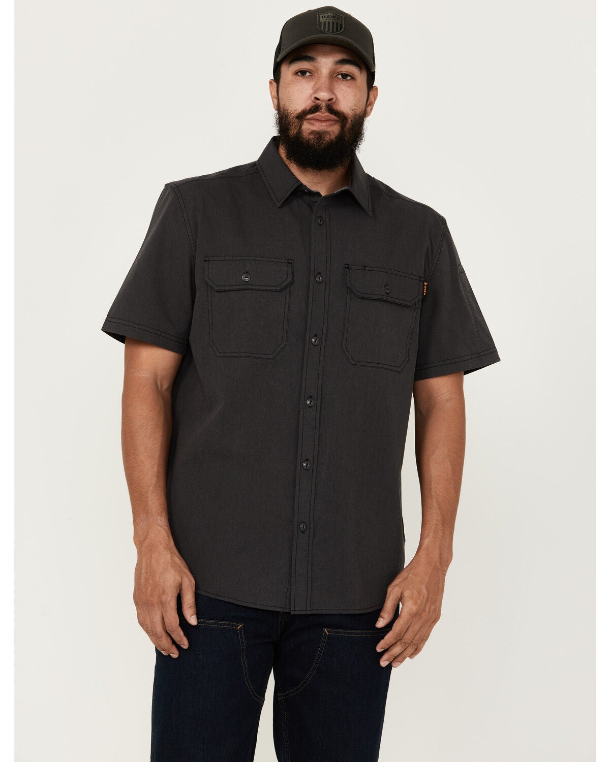 Hawx Men's Solid Short Sleeve Button-Down Work Shirt - Big, Charcoal, hi-res