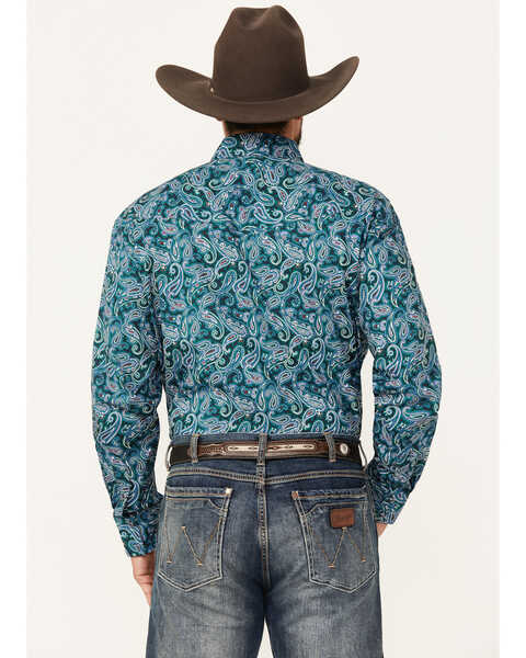 Image #4 - Roper Men's Amarillo Paisley Print Long Sleeve Snap Western Shirt, Blue, hi-res