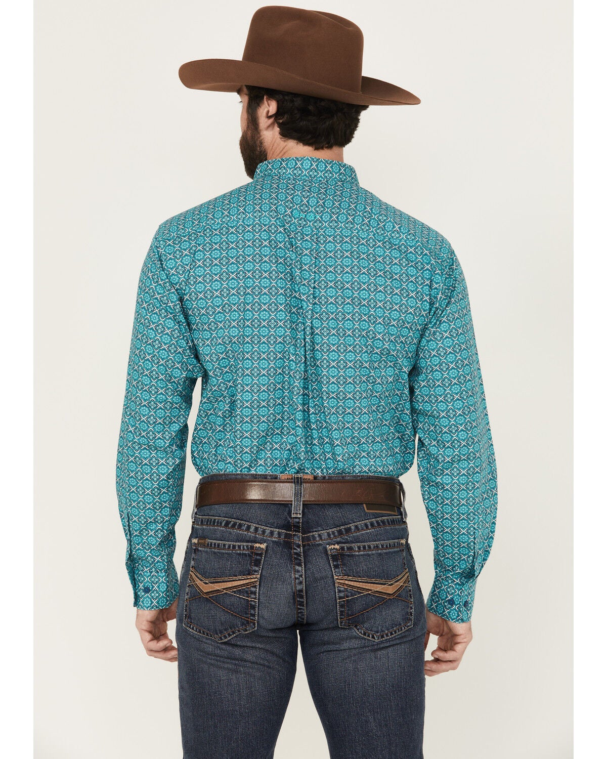 Image #4 - Ariat Men's Jordy Medallion Print Long Sleeve Button-Down Western Shirt, Turquoise, hi-res