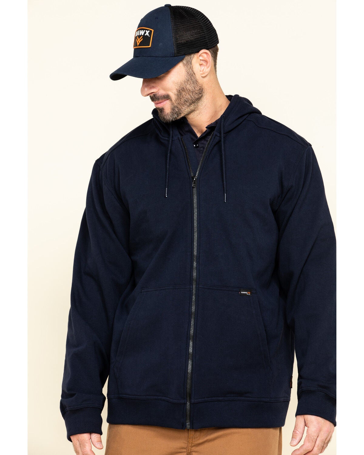 Hawx Men's FR Zip Up Fleece Work Hoodie - Tall, Navy, hi-res