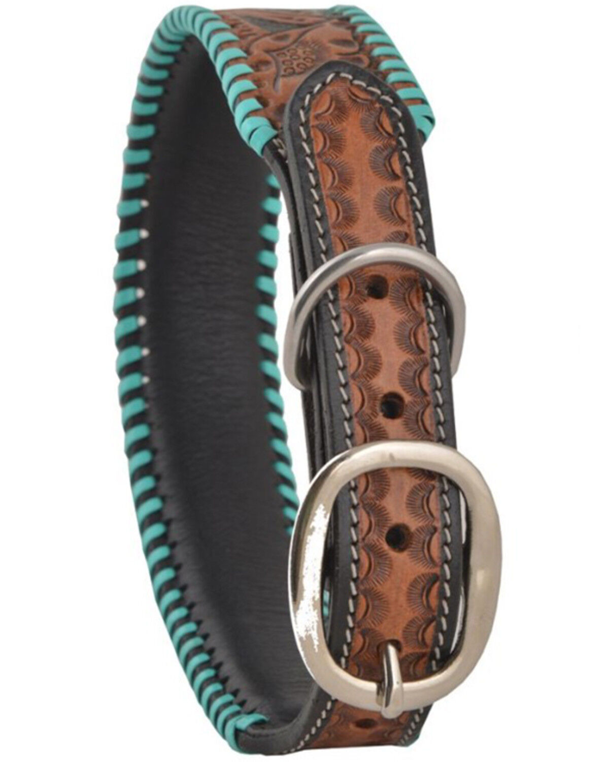 Image #3 - Myra Full Bloom Tooled Leather Dog Collar, Brown, hi-res