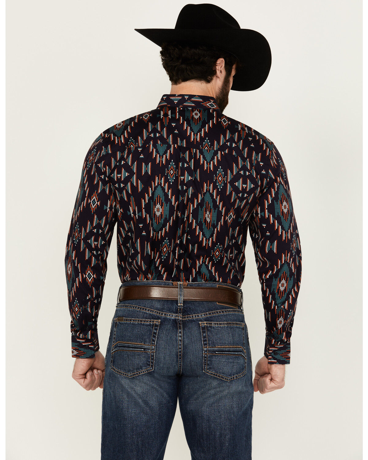 Image #4 - RANK 45® Men's Hilsborrow Southwester Print Long Sleeve Button-Down Stretch Western Shirt, Dark Blue, hi-res