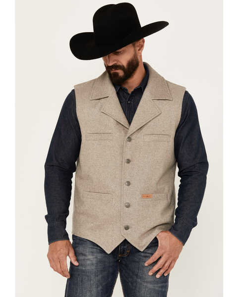 Image #1 - Powder River Outfitters by Panhandle Men's Wool Button-Down Vest, Beige, hi-res