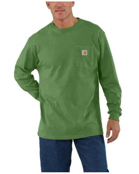 Carhartt Men's Loose Fit Heavyweight Long Sleeve Logo Pocket Work T-Shirt, Forest Green, hi-res
