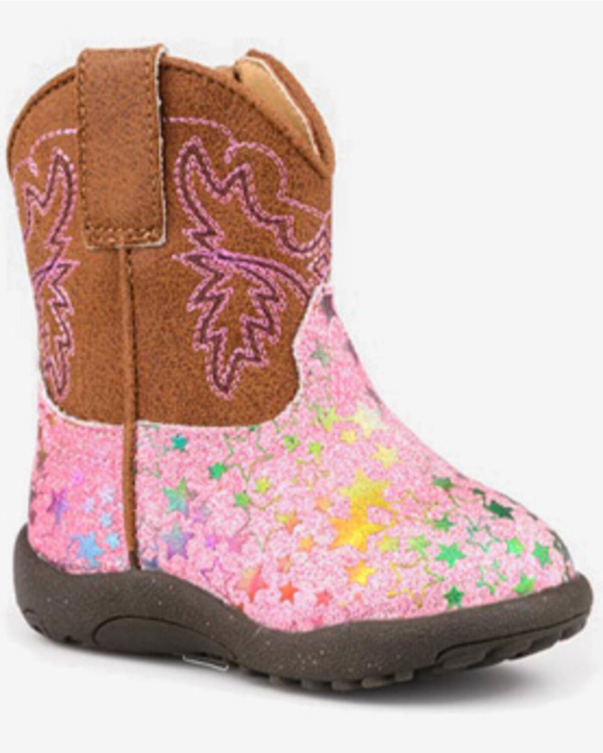 Roper Infant Girls' Glitter Stars Western Boors - Round Toe, Pink, hi-res