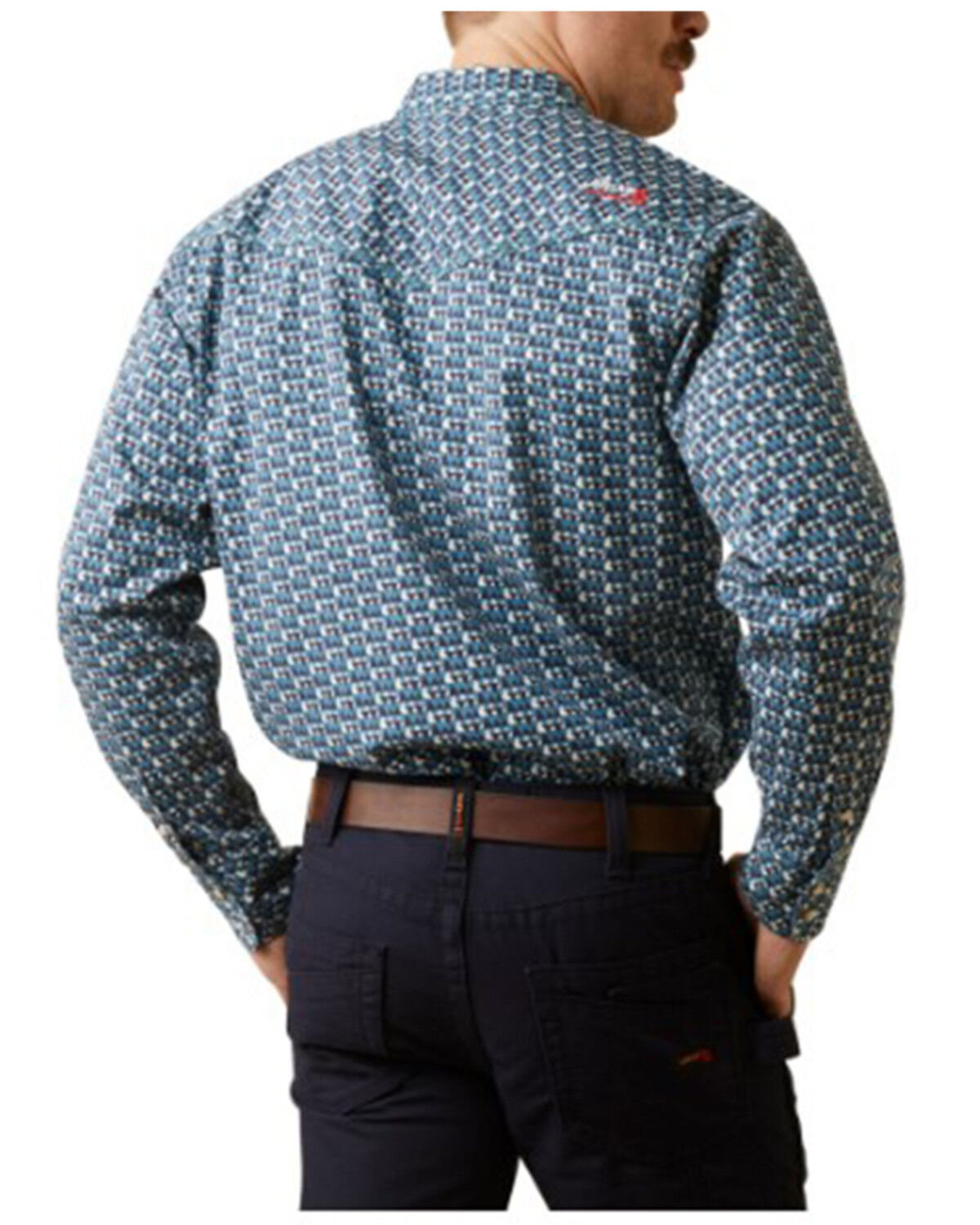 Image #2 - Ariat Men's FR Earp Retro Print Long Sleeve Snap Work Shirt, Blue, hi-res