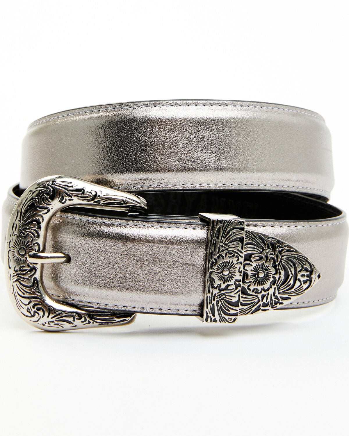 Shyanne Women's Metallic 3-Piece Buckle Belt, Silver, hi-res