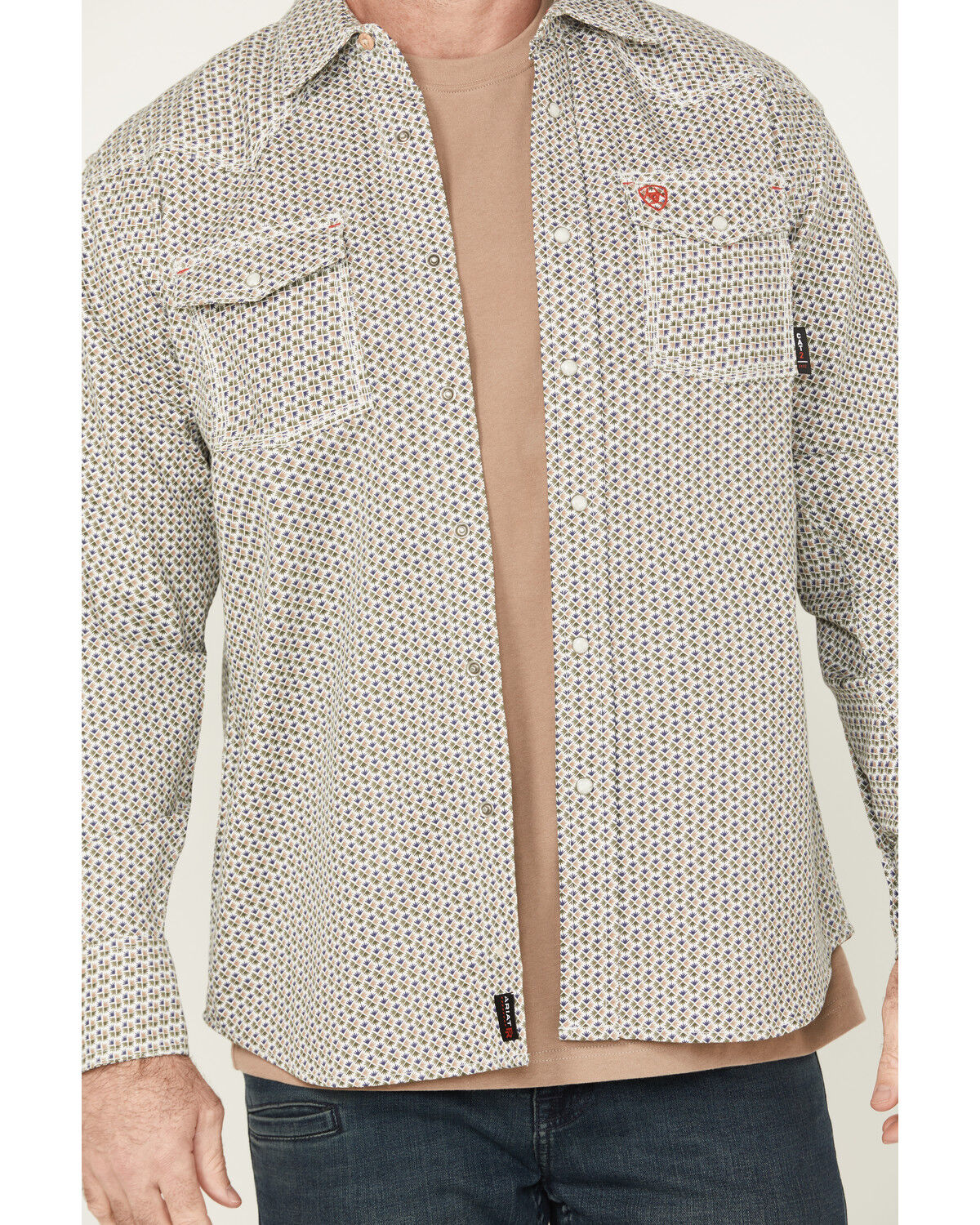 Image #3 - Ariat Men's Rebar FR Venice Printed Long Sleeve Snap Work Shirt - Big, White, hi-res