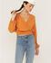 Saints & Hearts Women's Long Sleeve Surplice Smocked Waist Crop Top , Gold, hi-res