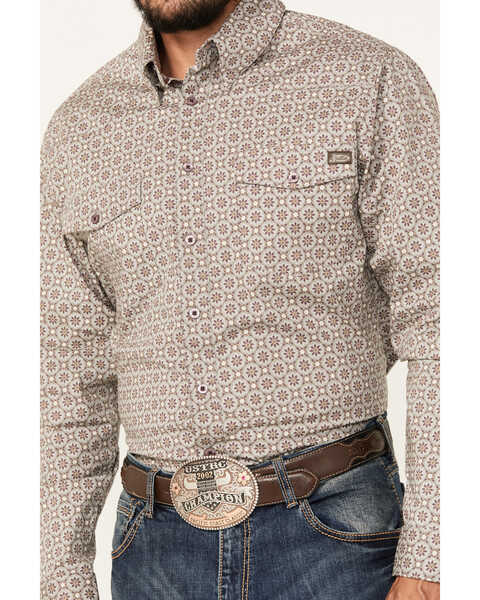 Image #3 - Justin Men's Boot Barn Exclusive Medallion Print Long Sleeve Button-Down Stretch Western Shirt, Charcoal, hi-res
