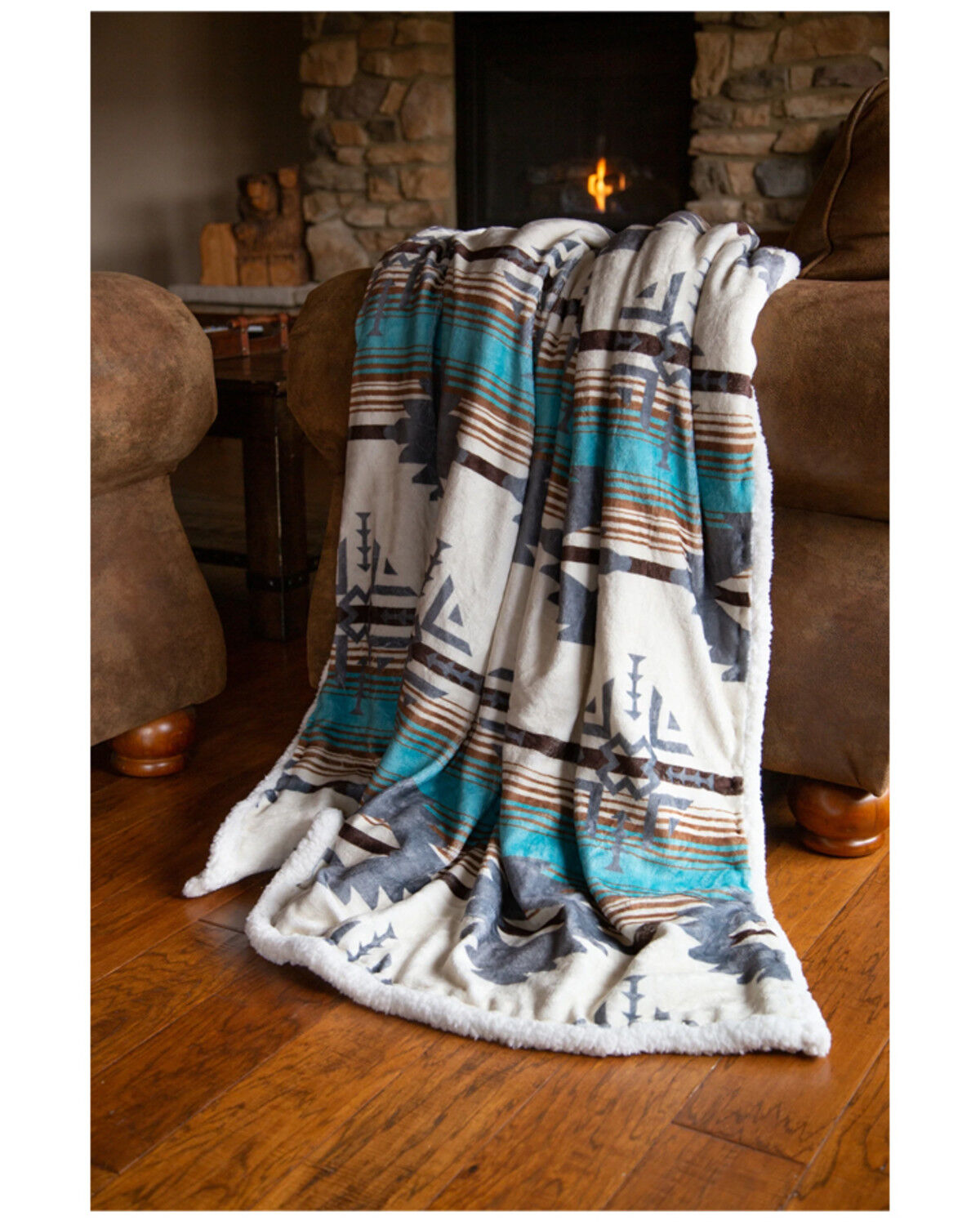 Image #1 - Carstens Home Wrangler Lone Mountain Sherpa Throw Blanket, Blue, hi-res