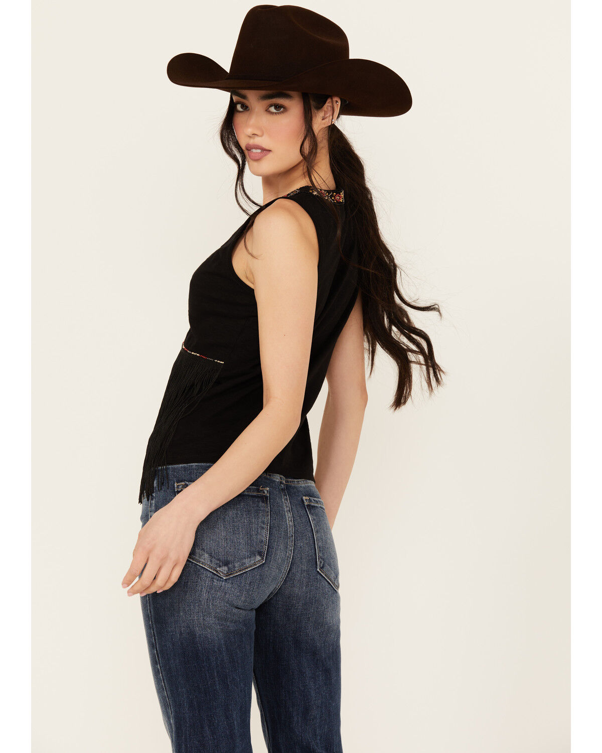 Image #4 - Shyanne Women's Fringe Beaded Tank, Black, hi-res