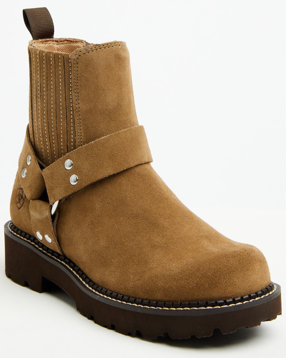 Ariat Women's Fatbaby Harness Suede Chelsea Boots - Round Toe, Tan, hi-res