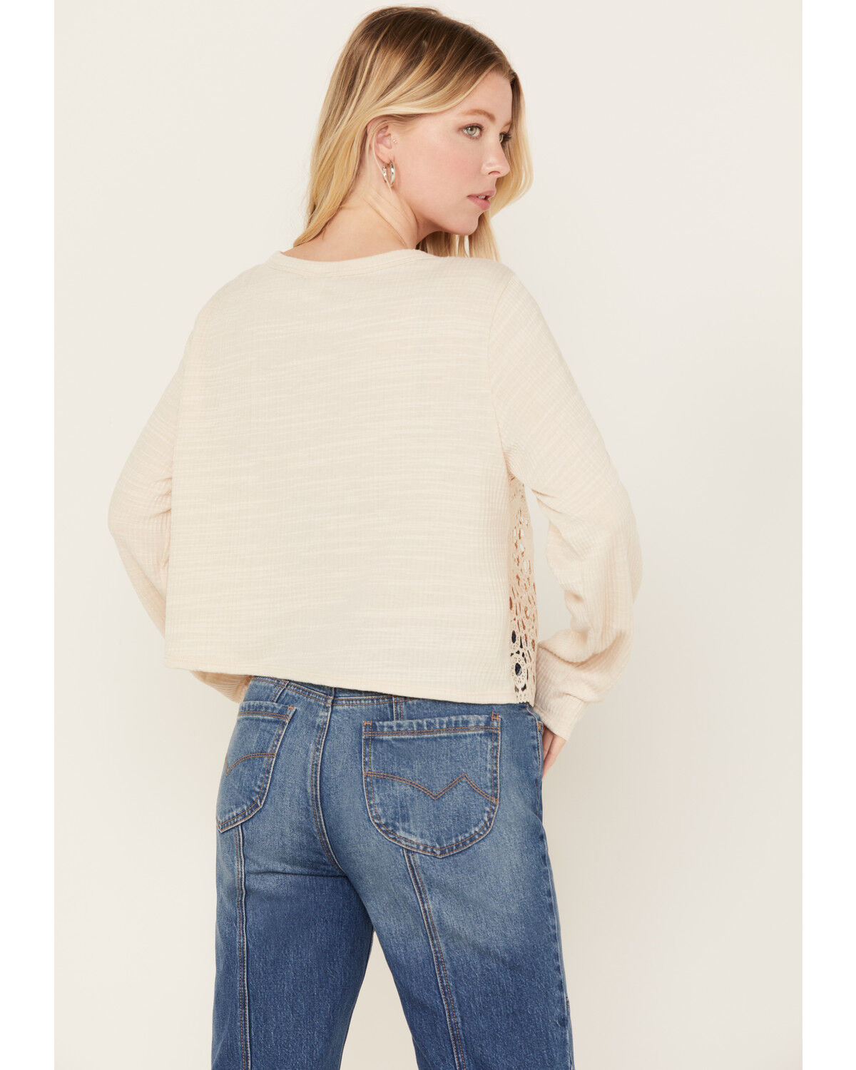 Image #4 - Wild Moss Women's Crochet Front Knit Top, Ivory, hi-res
