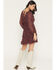 Image #4 - Shyanne Women's Glenwood Floral Print Long Sleeve Chiffon Mini Dress, Brick Red, hi-res