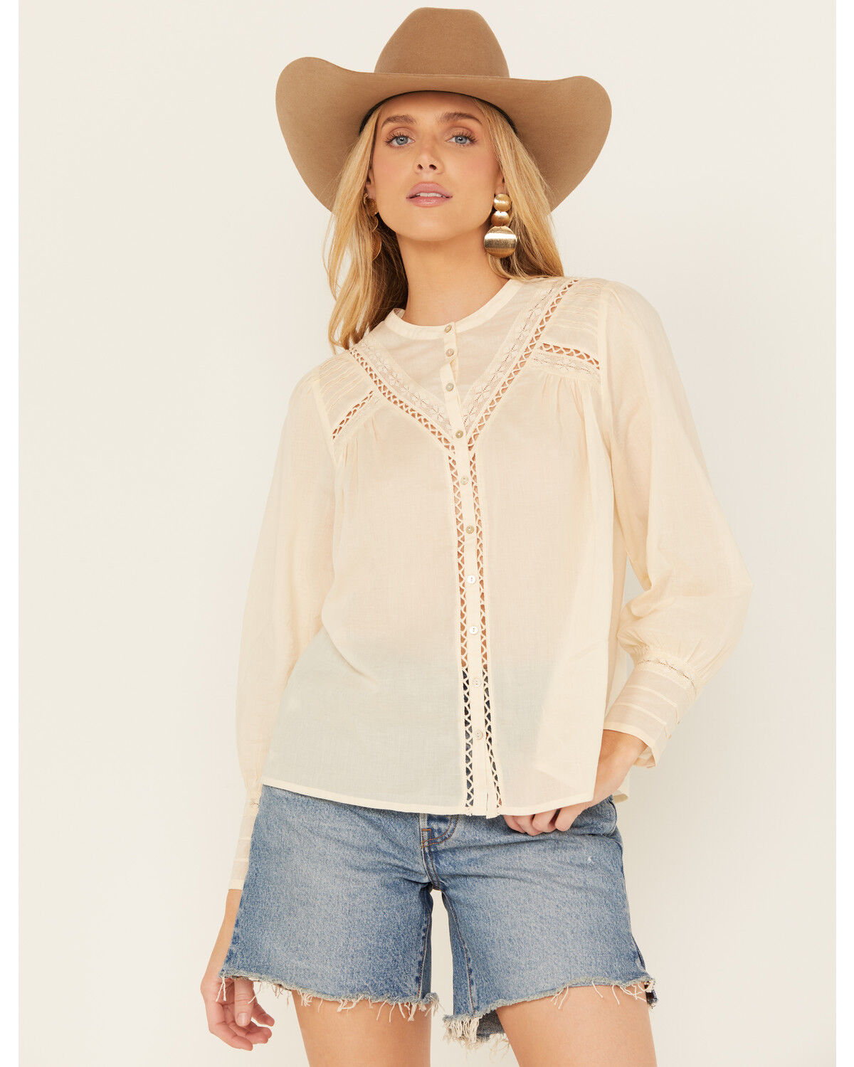 Image #1 - Bila Women's Long Sleeve Embroidered Peasant Top, Natural, hi-res