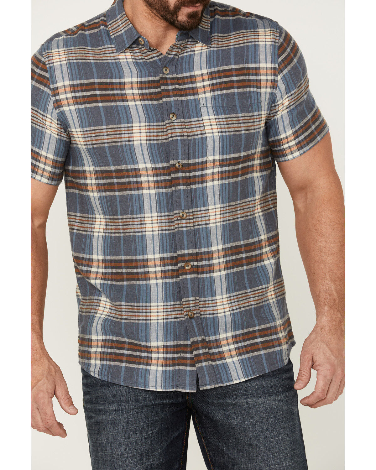 Image #3 - Pendleton Men's Linen Plaid Short Sleeve Button Down Western Shirt, Blue, hi-res
