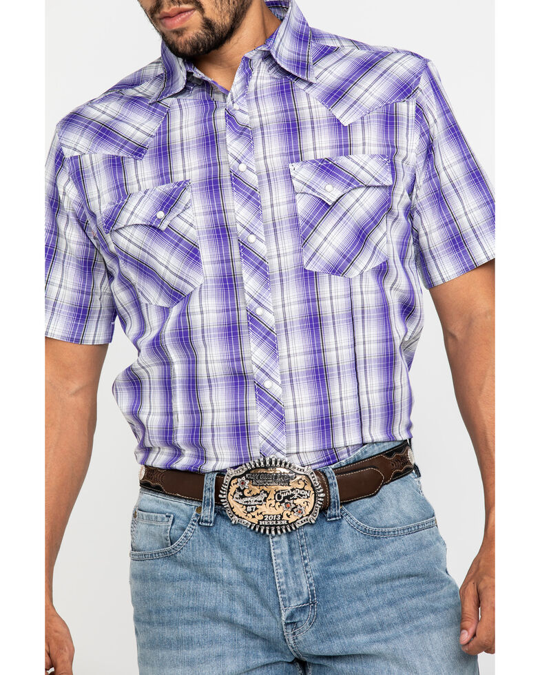 Wrangler Men's Purple Plaid Fashion Snap Short Sleeve Western Shirt ...