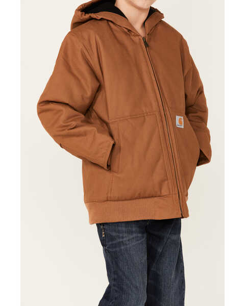 Image #2 - Carhartt Boys' Active Flannel Quilt Lined Hooded Jacket , Brown, hi-res