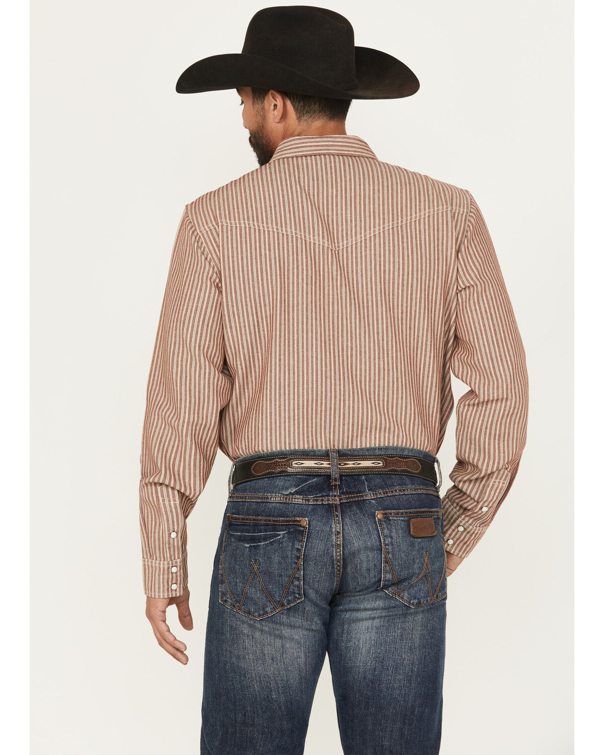 Image #4 - Blue Ranchwear Men's Desert Rose Striped Long Sleeve Snap Western Shirt, Rose, hi-res