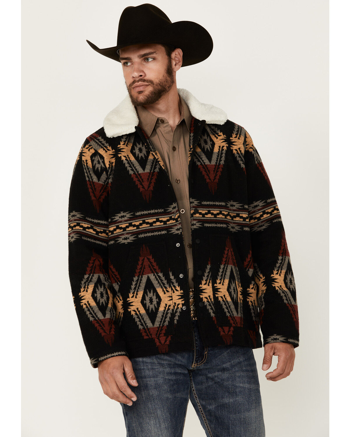 Image #1 - Rock & Roll Denim Men's Southwestern Print Snap Jacket, Charcoal, hi-res