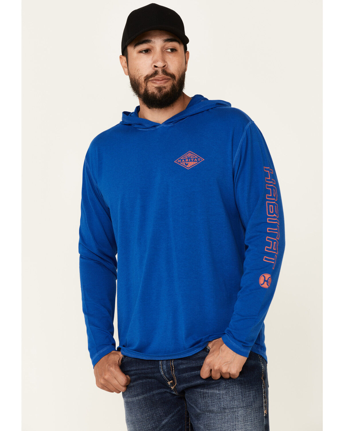 Image #1 - Hooey Men's Captain Bamboo Logo Long Sleeve Hooded T-Shirt, Blue, hi-res
