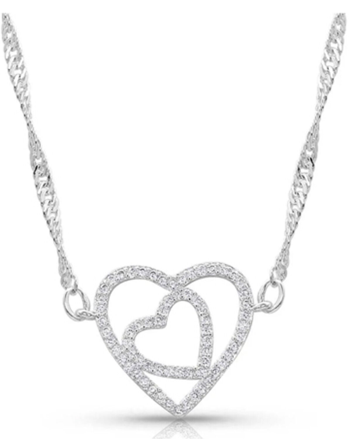 Montana Silversmiths Women's Double Open Heart Split Necklace, Silver, hi-res