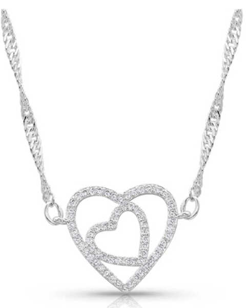 Image #1 - Montana Silversmiths Women's Double Open Heart Split Necklace, Silver, hi-res
