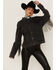 Image #2 - The Andy Jacket by DanielXDiamond: Women's Gray Denim Jacket With Gunmetal Fringe, Charcoal, hi-res
