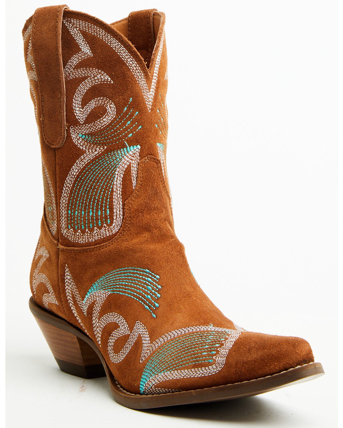 Image #1 - Dingo Women's Flying Colors Suede Western Booties - Round Toe, Camel, hi-res