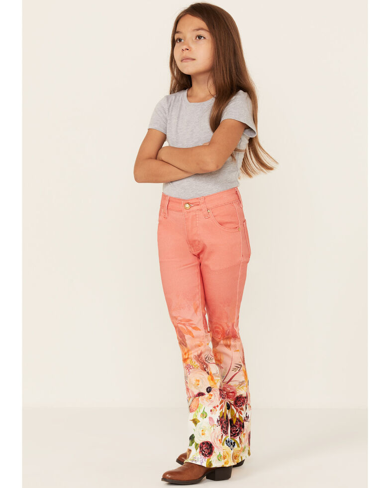 Ranch Dress'n Girls' Solid Pink Wildflower Flare Jeans, Pink, hi-res
