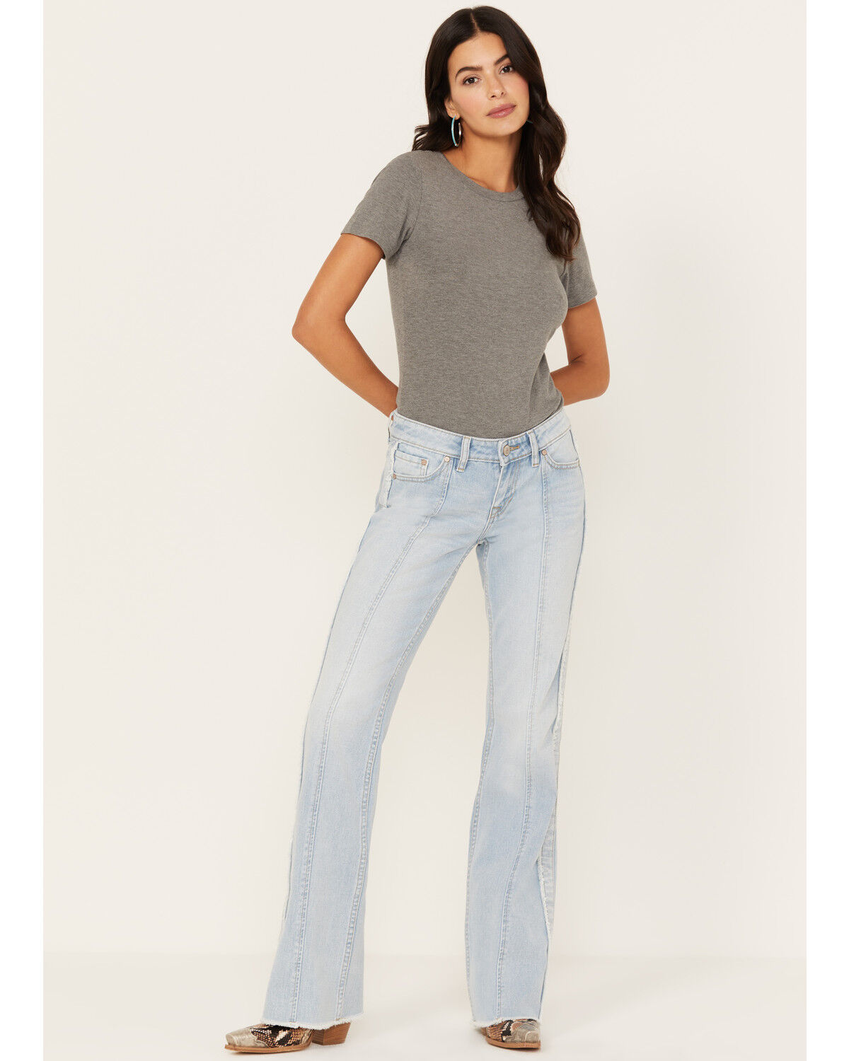 Image #1 - Shyanne Women's Light Wash Low Rise Seamed Bootcut Jeans, Light Medium Wash, hi-res