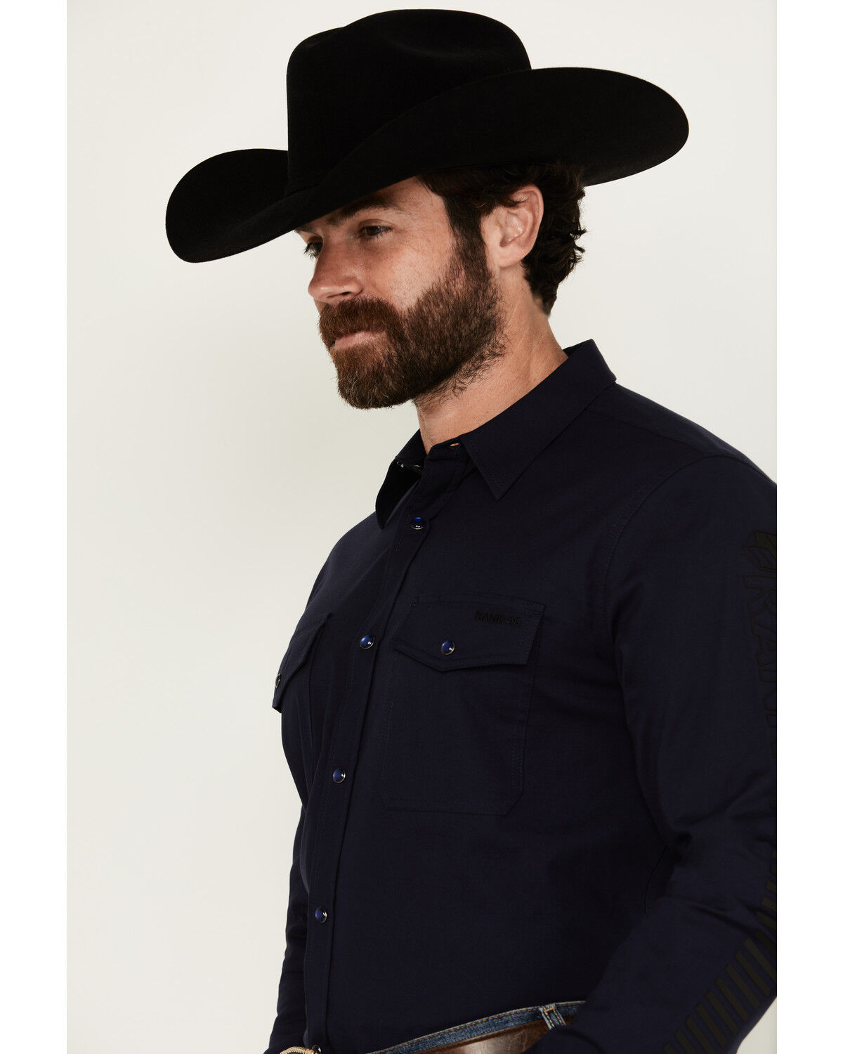 Image #2 - RANK 45® Men's Southwest Action Long Sleeve Snap Performance Western Shirt, Dark Blue, hi-res