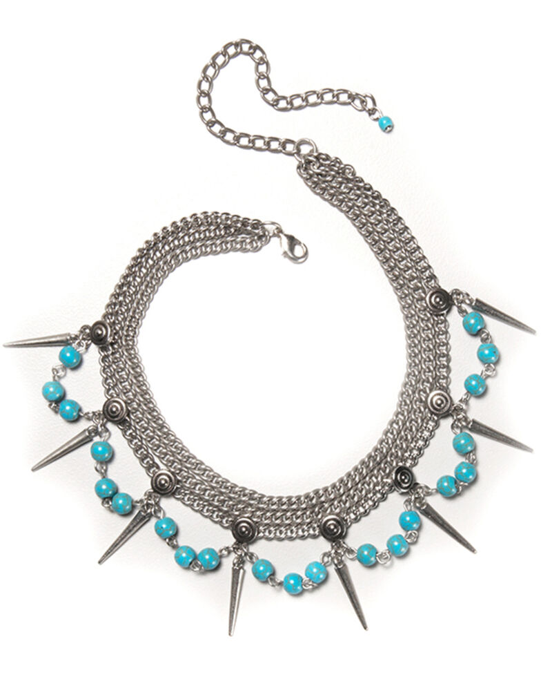 Cowgirl Confetti Women's Dainty Dagger Boot Chain Choker , Silver, hi-res