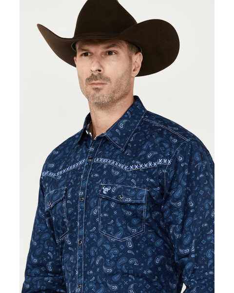 Image #2 - Cowboy Hardware Men's Roman Paisley Print Long Sleeve Western Snap Shirt, Navy, hi-res