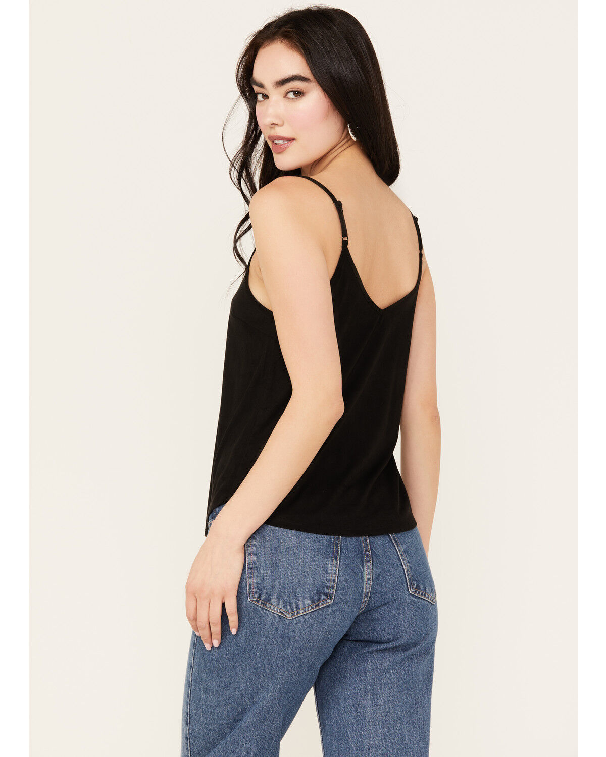 Image #4 - Shyanne Women's Crochet Lace Faux Suede Cami Top, Black, hi-res